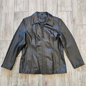 Colebrook Vintage‎ Genuine Leather Jacket Women’s L Black Zip Front Classic Moto